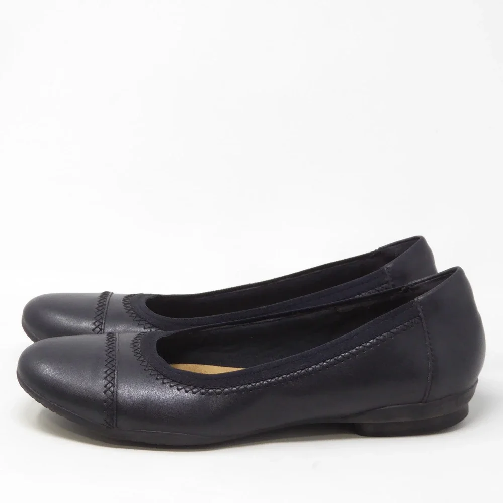 Clarks Womens Sara Bay Ballet Flats Black Leather Ultimate Comfort 10